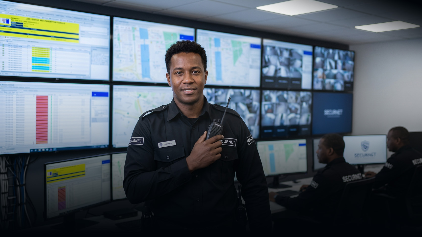 Security operations manager and guard in a connected control room